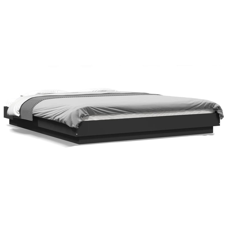 Cadru de pat cu lumini LED, negru, 150x200 cm, lemn prelucrat