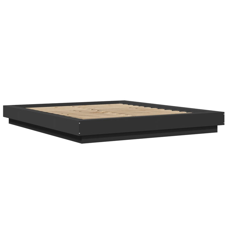 Cadru de pat cu lumini LED, negru, 150x200 cm, lemn prelucrat