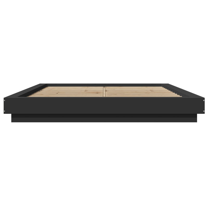 Cadru de pat cu lumini LED, negru, 150x200 cm, lemn prelucrat
