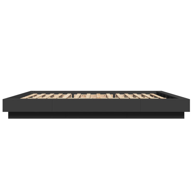 Cadru de pat cu lumini LED, negru, 150x200 cm, lemn prelucrat