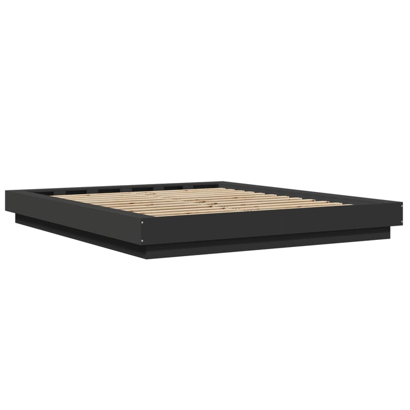 Cadru de pat cu lumini LED, negru, 150x200 cm, lemn prelucrat