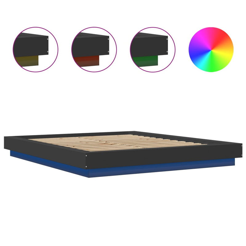 Cadru de pat cu lumini LED, negru, 150x200 cm, lemn prelucrat
