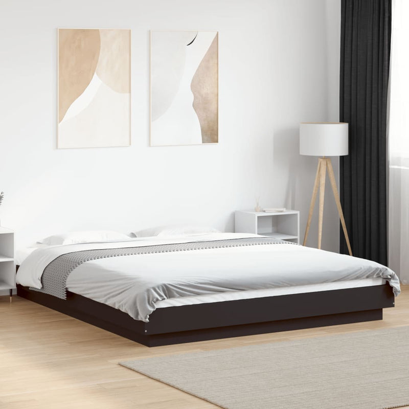 Cadru de pat cu lumini LED, negru, 150x200 cm, lemn prelucrat