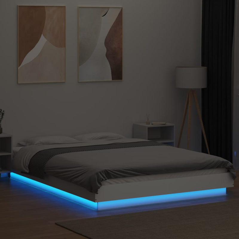 Cadru de pat cu lumini LED, alb, 120x200 cm, lemn prelucrat