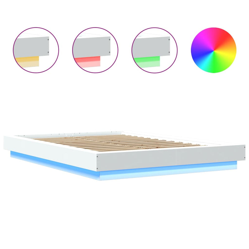 Cadru de pat cu lumini LED, alb, 120x200 cm, lemn prelucrat