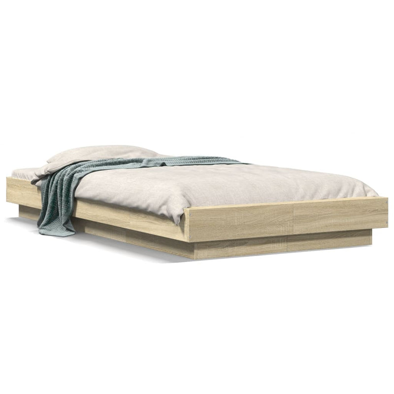 Cadru de pat cu LED, stejar sonoma, 100x200 cm, lemn prelucrat