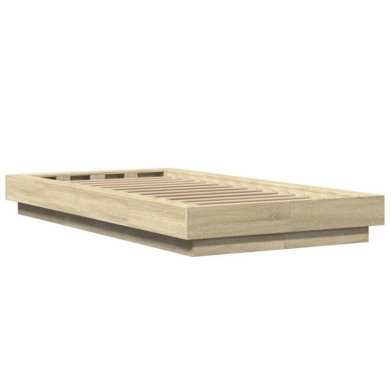 Cadru de pat cu LED, stejar sonoma, 100x200 cm, lemn prelucrat