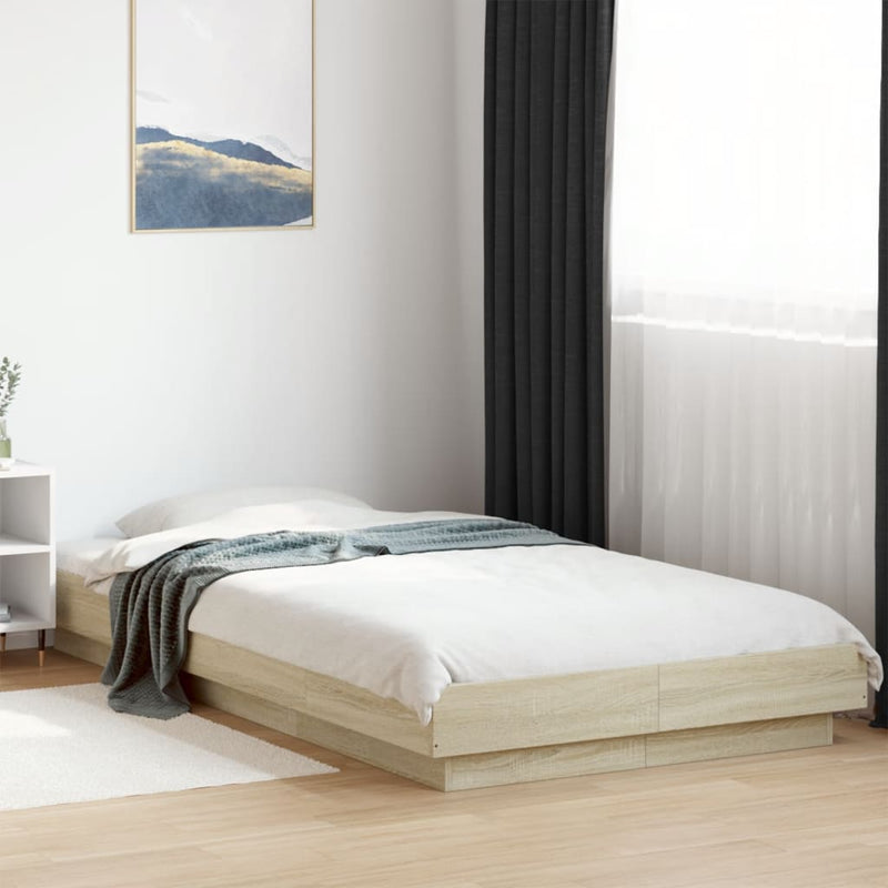 Cadru de pat cu LED, stejar sonoma, 100x200 cm, lemn prelucrat