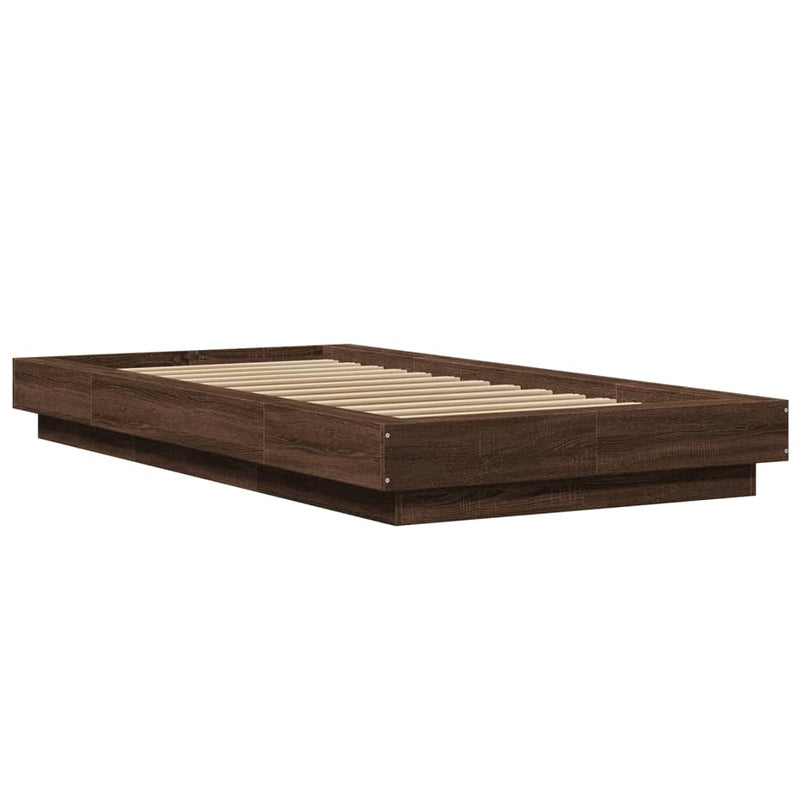 Cadru de pat cu lumini LED stejar maro 100x200cm lemn prelucrat