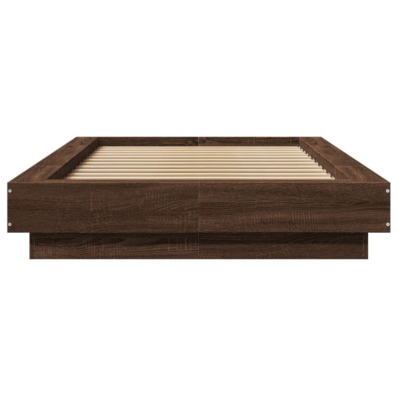 Cadru de pat cu lumini LED stejar maro 100x200cm lemn prelucrat