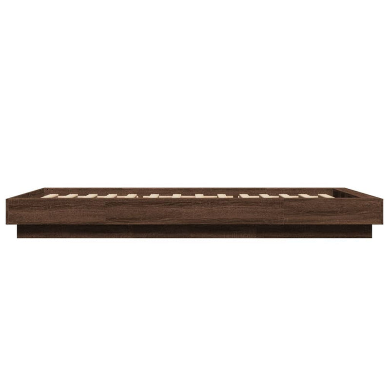 Cadru de pat cu lumini LED stejar maro 100x200cm lemn prelucrat