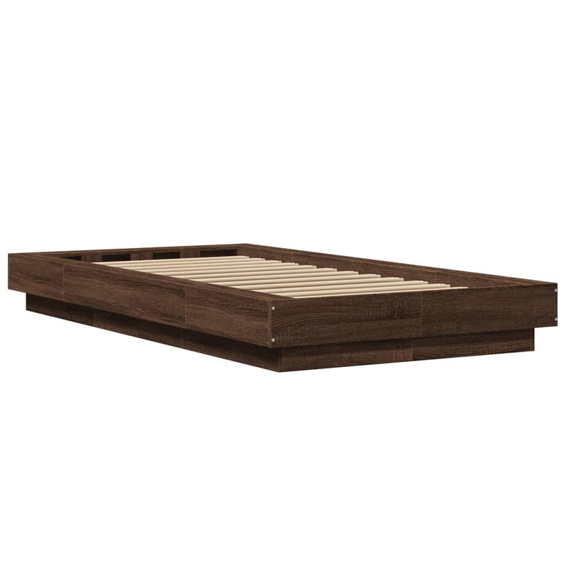 Cadru de pat cu lumini LED stejar maro 100x200cm lemn prelucrat