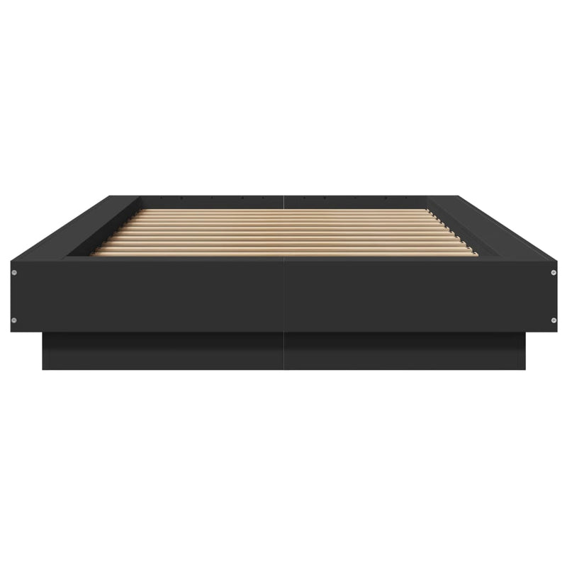 Cadru de pat cu lumini LED, negru, 90x200 cm, lemn prelucrat