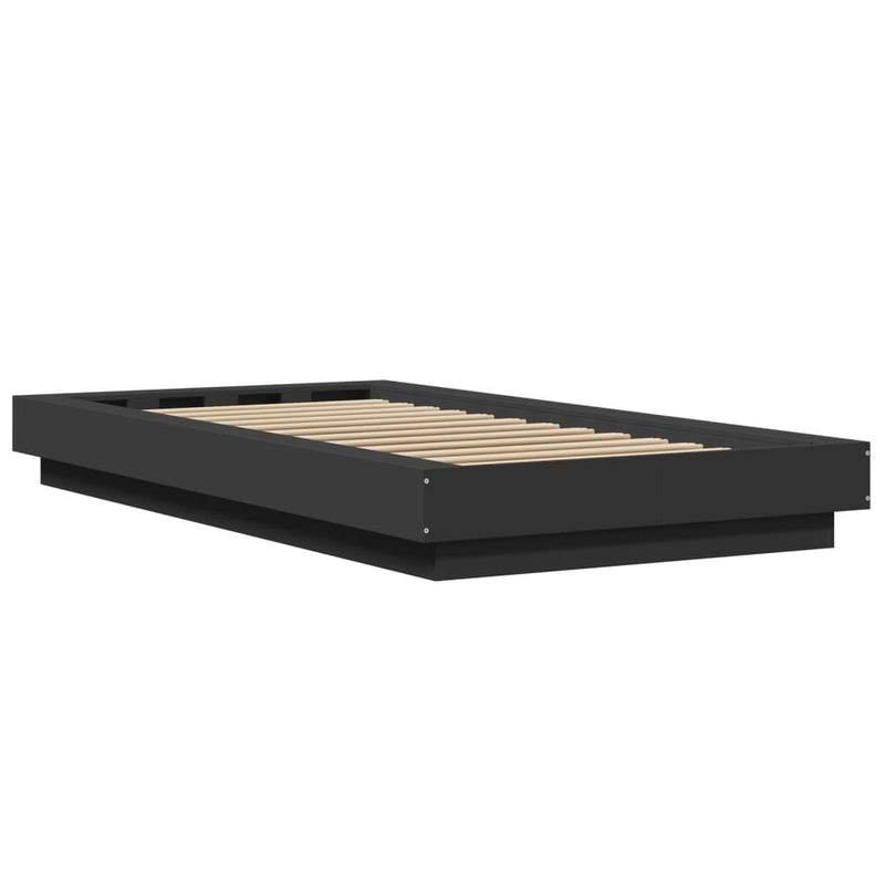 Cadru de pat cu lumini LED, negru, 90x200 cm, lemn prelucrat