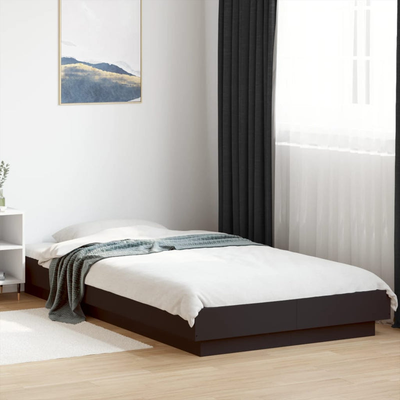 Cadru de pat cu lumini LED, negru, 90x200 cm, lemn prelucrat