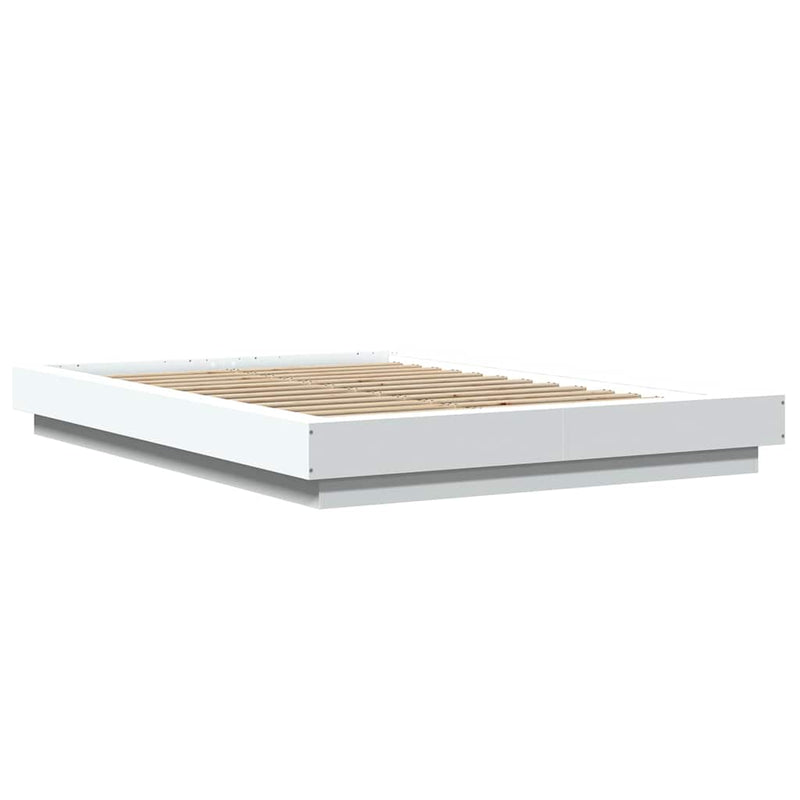 Cadru de pat cu lumini LED, alb, 120x190 cm, lemn prelucrat