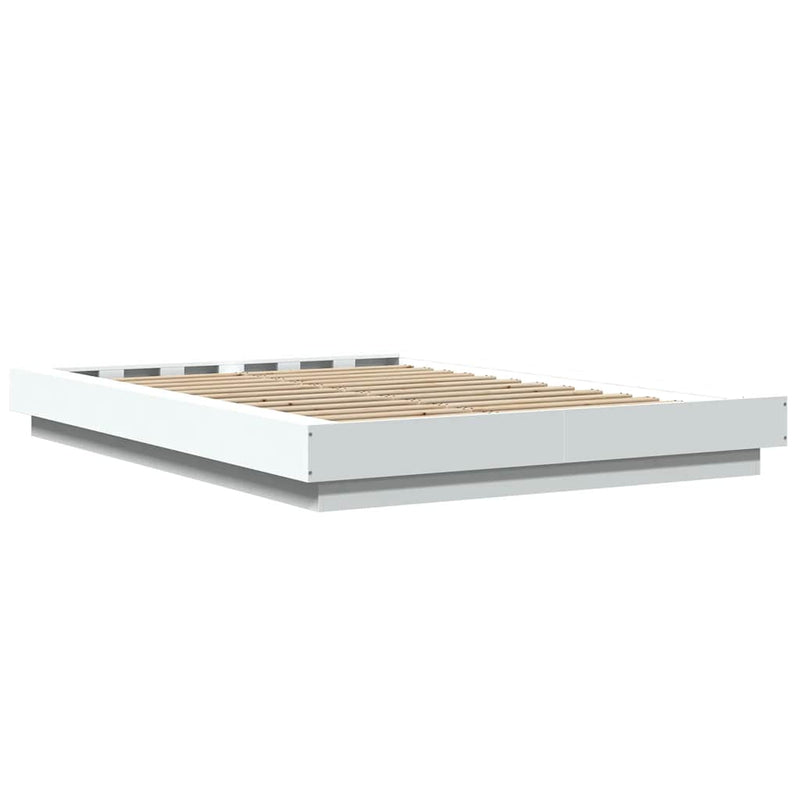 Cadru de pat cu lumini LED, alb, 120x190 cm, lemn prelucrat