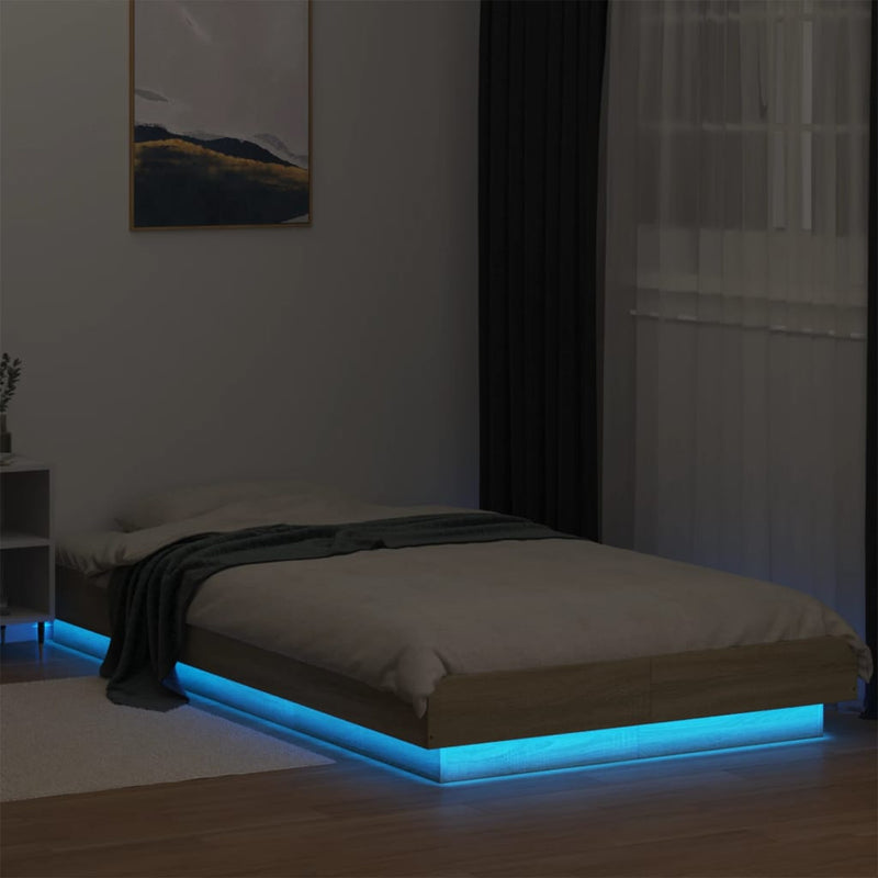 Cadru de pat cu LED, stejar sonoma, 90x190 cm, lemn prelucrat
