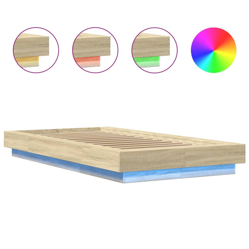 Cadru de pat cu LED, stejar sonoma, 90x190 cm, lemn prelucrat