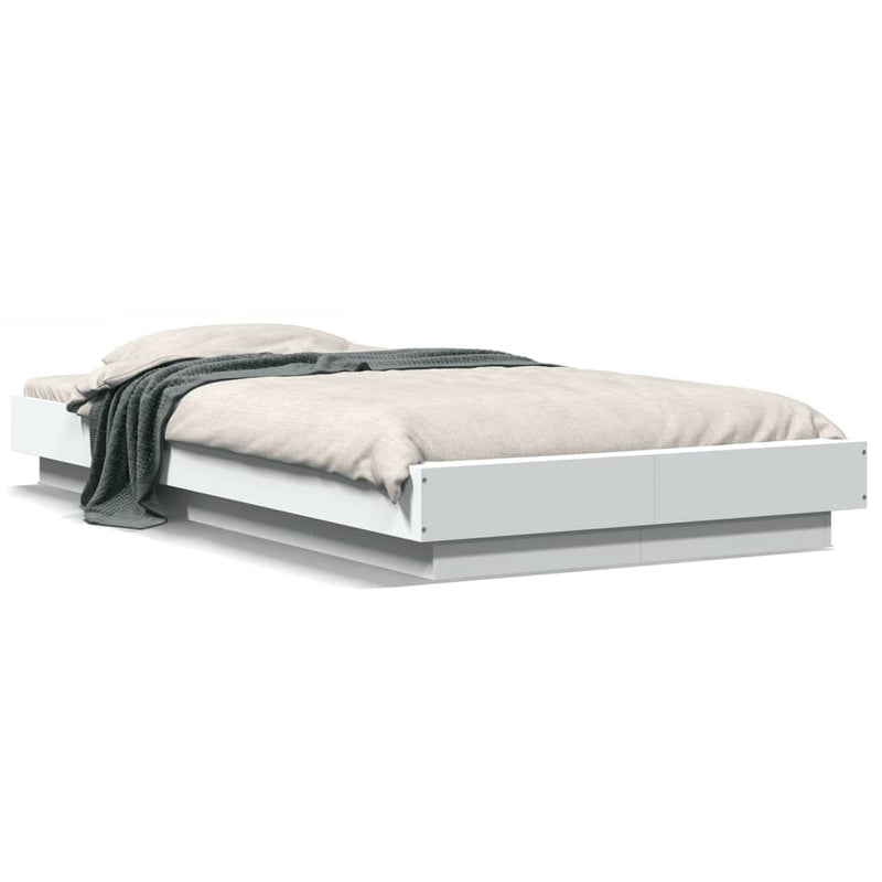 Cadru de pat cu LED, alb, 75x190 cm, lemn prelucrat
