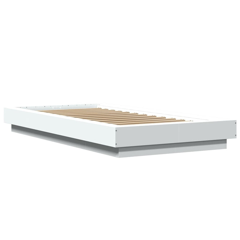 Cadru de pat cu LED, alb, 75x190 cm, lemn prelucrat
