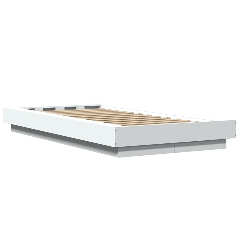 Cadru de pat cu LED, alb, 75x190 cm, lemn prelucrat