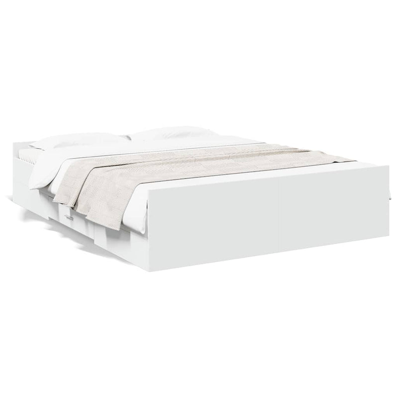 Cadru de pat cu sertare, alb, 160x200 cm, lemn prelucrat