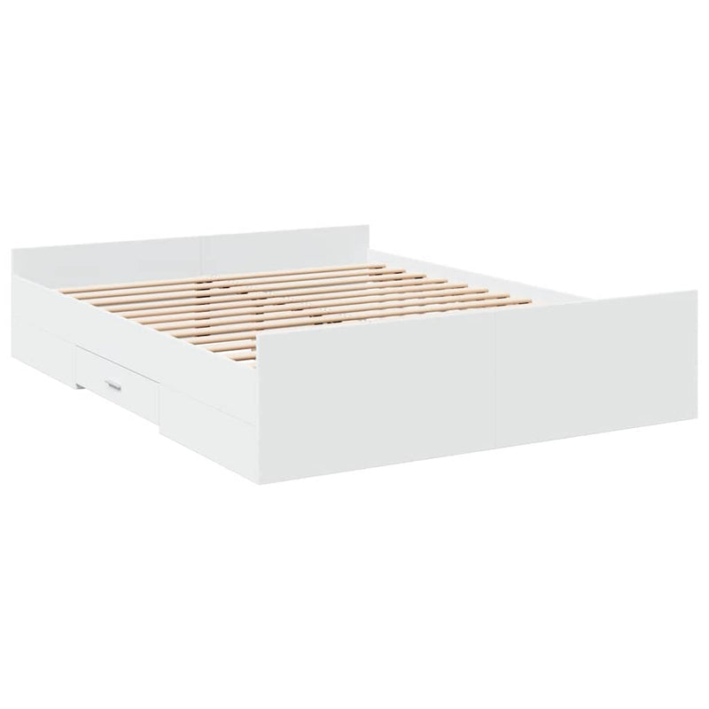 Cadru de pat cu sertare, alb, 160x200 cm, lemn prelucrat
