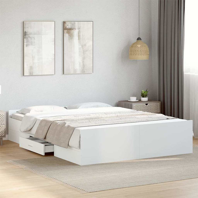 Cadru de pat cu sertare, alb, 160x200 cm, lemn prelucrat