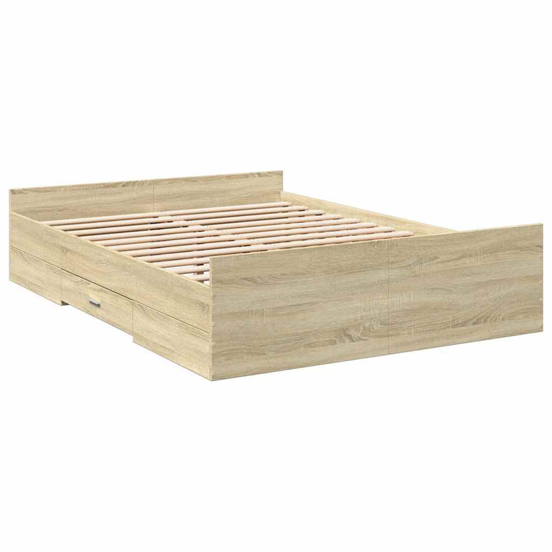 Cadru de pat cu sertare stejar sonoma 120x200 cm lemn prelucrat