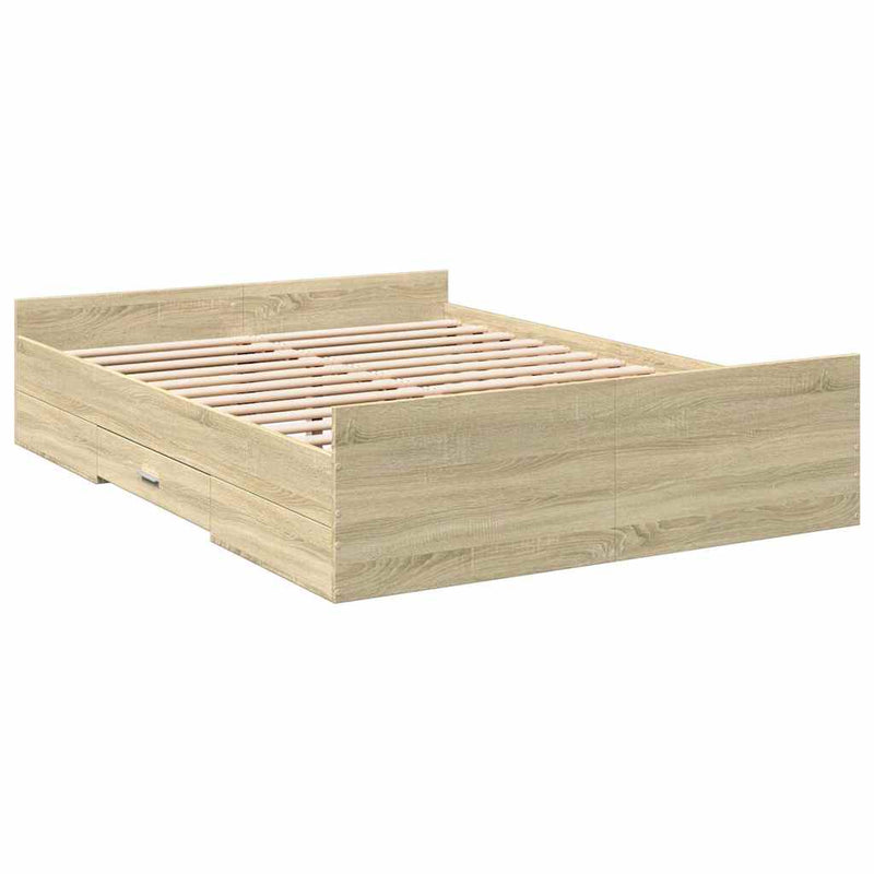 Cadru de pat cu sertare stejar sonoma 120x200 cm lemn prelucrat