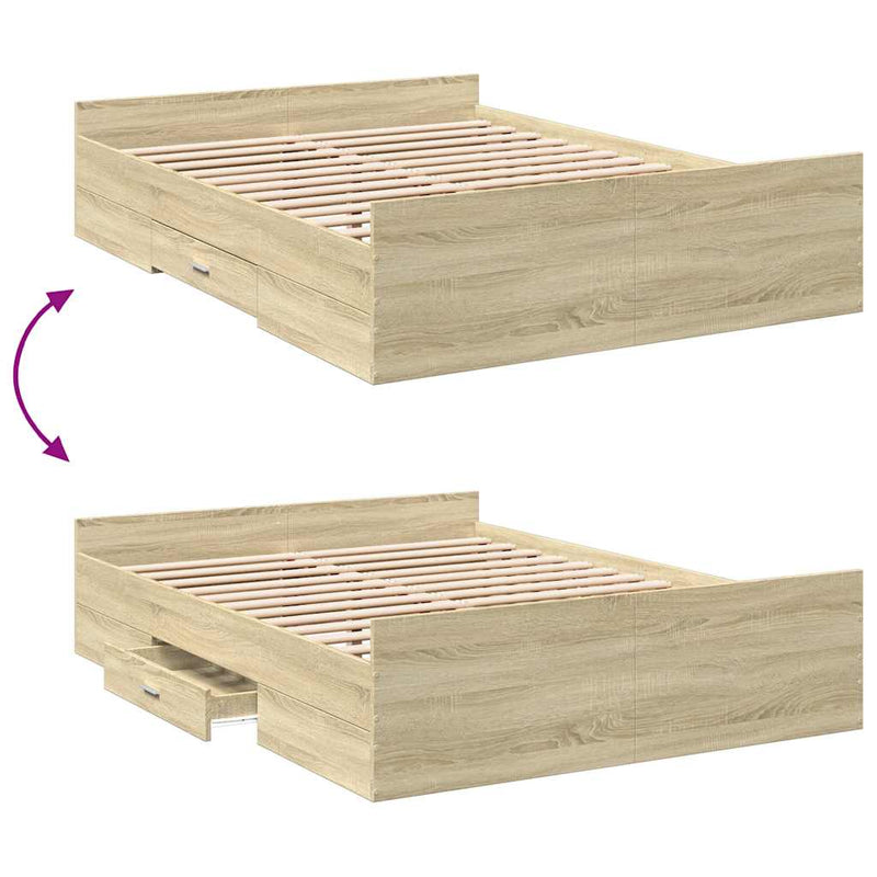 Cadru de pat cu sertare stejar sonoma 120x200 cm lemn prelucrat