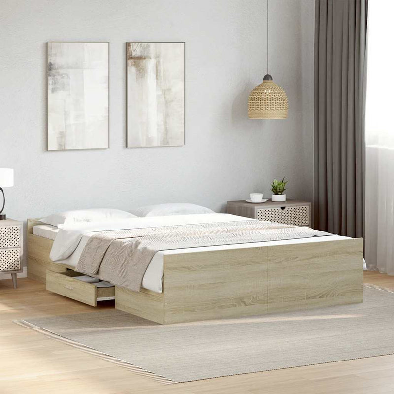 Cadru de pat cu sertare stejar sonoma 120x200 cm lemn prelucrat