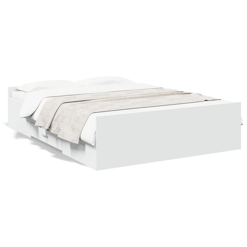 Cadru pat cu sertare alb extralucios 140x190 cm, lemn prelucrat