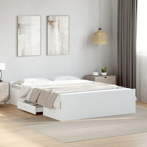 Cadru pat cu sertare alb extralucios 140x190 cm, lemn prelucrat