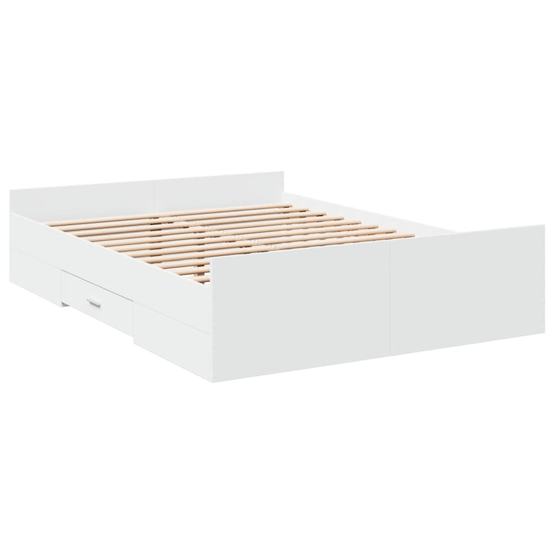 Cadru de pat cu sertare, alb, 135x190 cm, lemn prelucrat