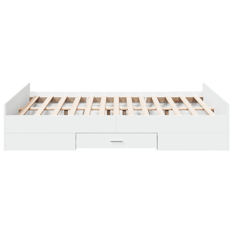 Cadru de pat cu sertare, alb, 135x190 cm, lemn prelucrat