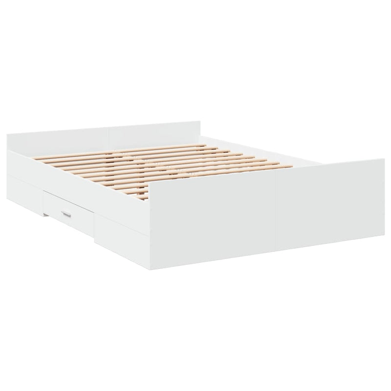 Cadru de pat cu sertare, alb, 135x190 cm, lemn prelucrat