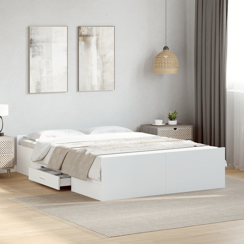 Cadru de pat cu sertare, alb, 135x190 cm, lemn prelucrat