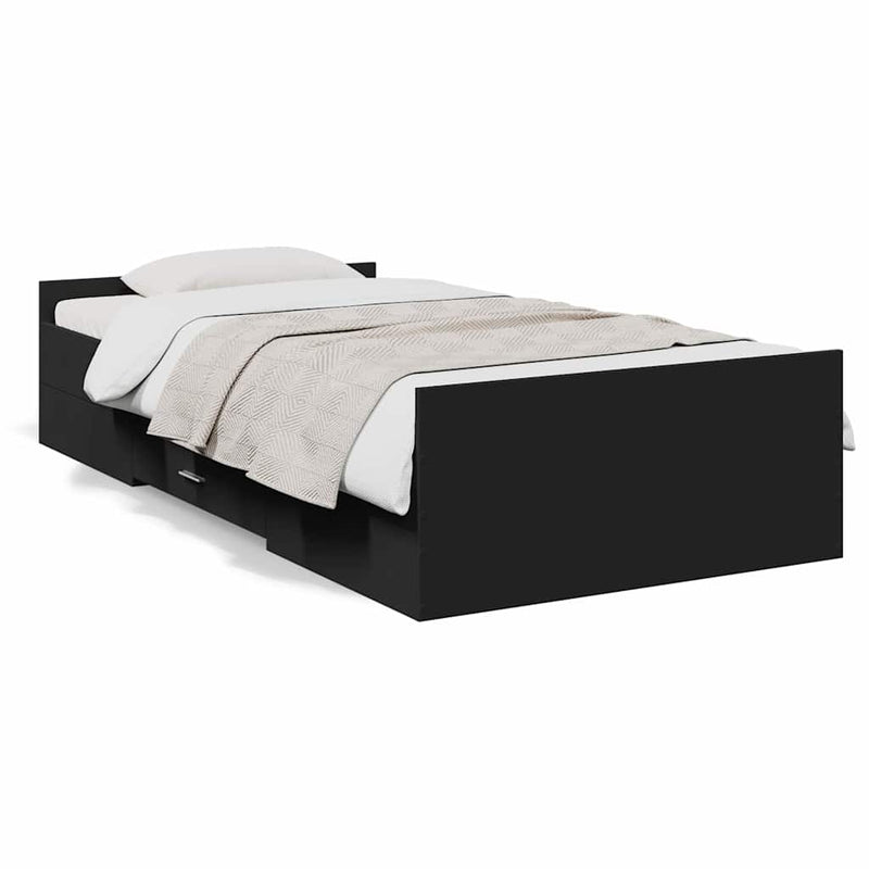 Cadru de pat cu sertare, negru, 75x190 cm, lemn prelucrat