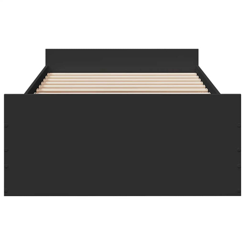 Cadru de pat cu sertare, negru, 75x190 cm, lemn prelucrat