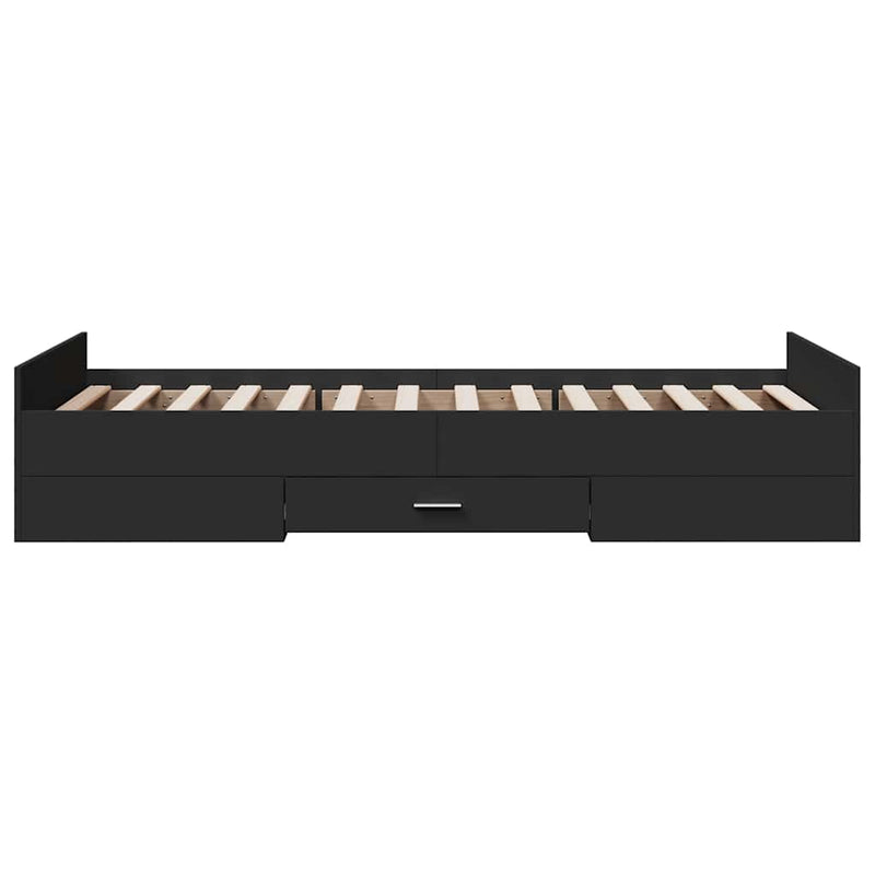 Cadru de pat cu sertare, negru, 75x190 cm, lemn prelucrat