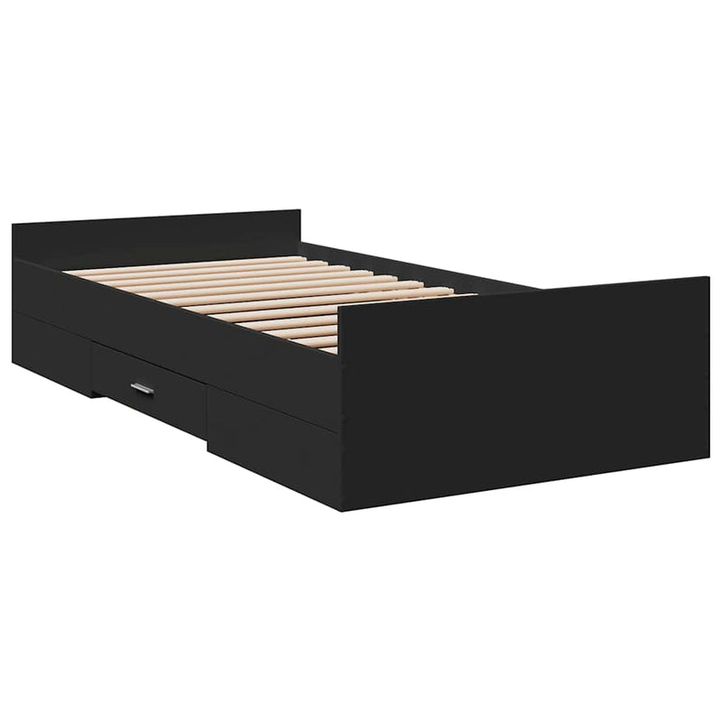 Cadru de pat cu sertare, negru, 75x190 cm, lemn prelucrat