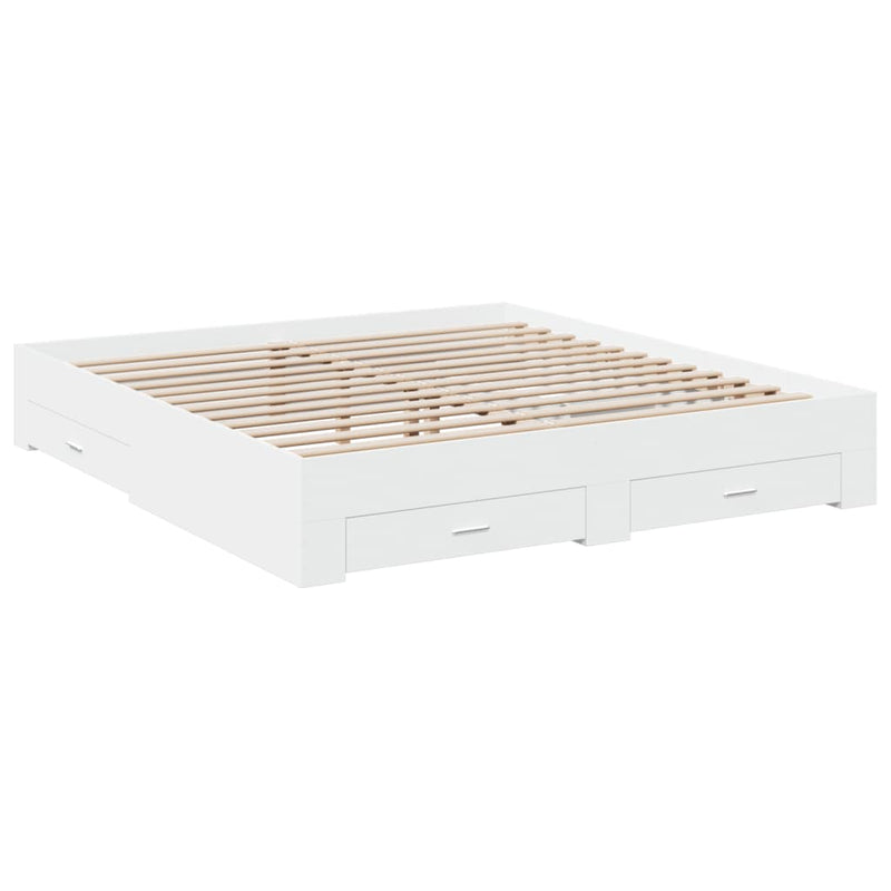 Cadru de pat cu sertare alb 200x200 cm lemn prelucrat