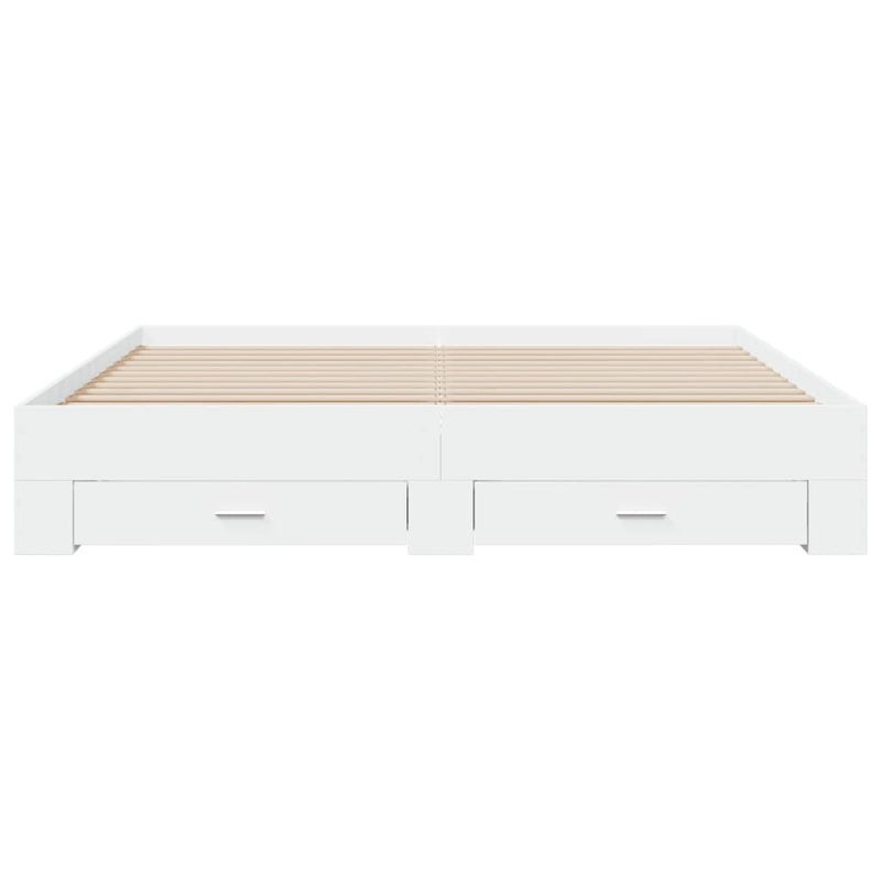 Cadru de pat cu sertare alb 200x200 cm lemn prelucrat