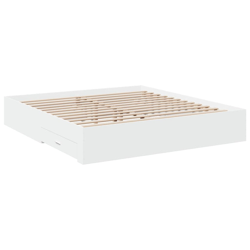Cadru de pat cu sertare alb 200x200 cm lemn prelucrat
