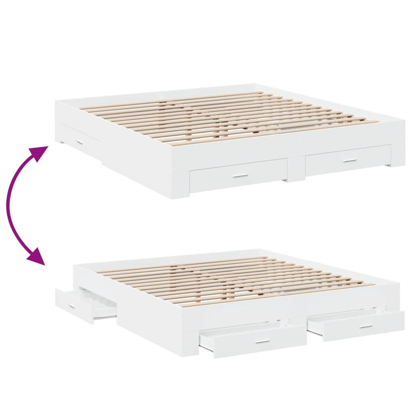 Cadru de pat cu sertare alb 200x200 cm lemn prelucrat
