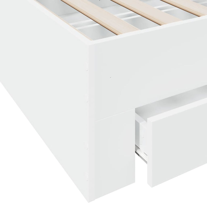 Cadru de pat cu sertare alb 200x200 cm lemn prelucrat