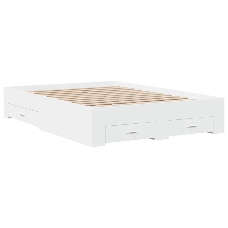 Cadru de pat cu sertare, alb, 120x200 cm, lemn prelucrat