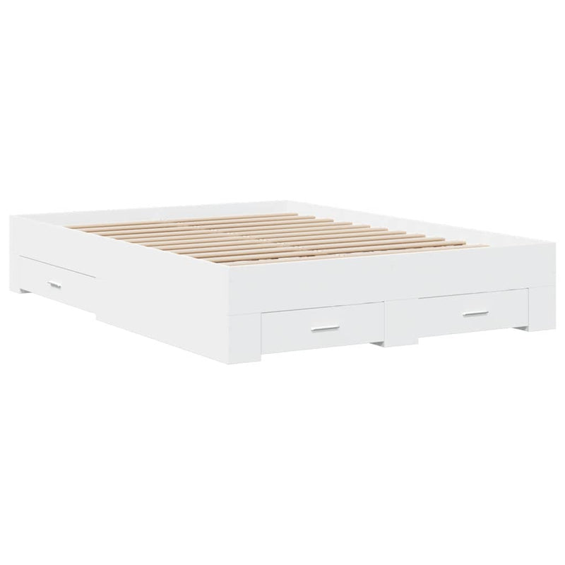 Cadru pat cu sertare alb extralucios 140x190 cm, lemn prelucrat